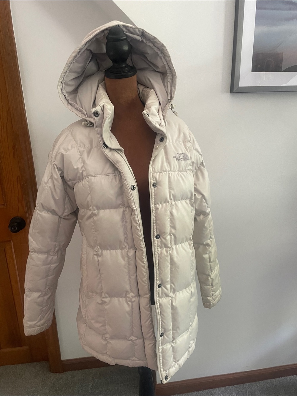 The North Face Womens Hooded Puffer Coat in Light Cream